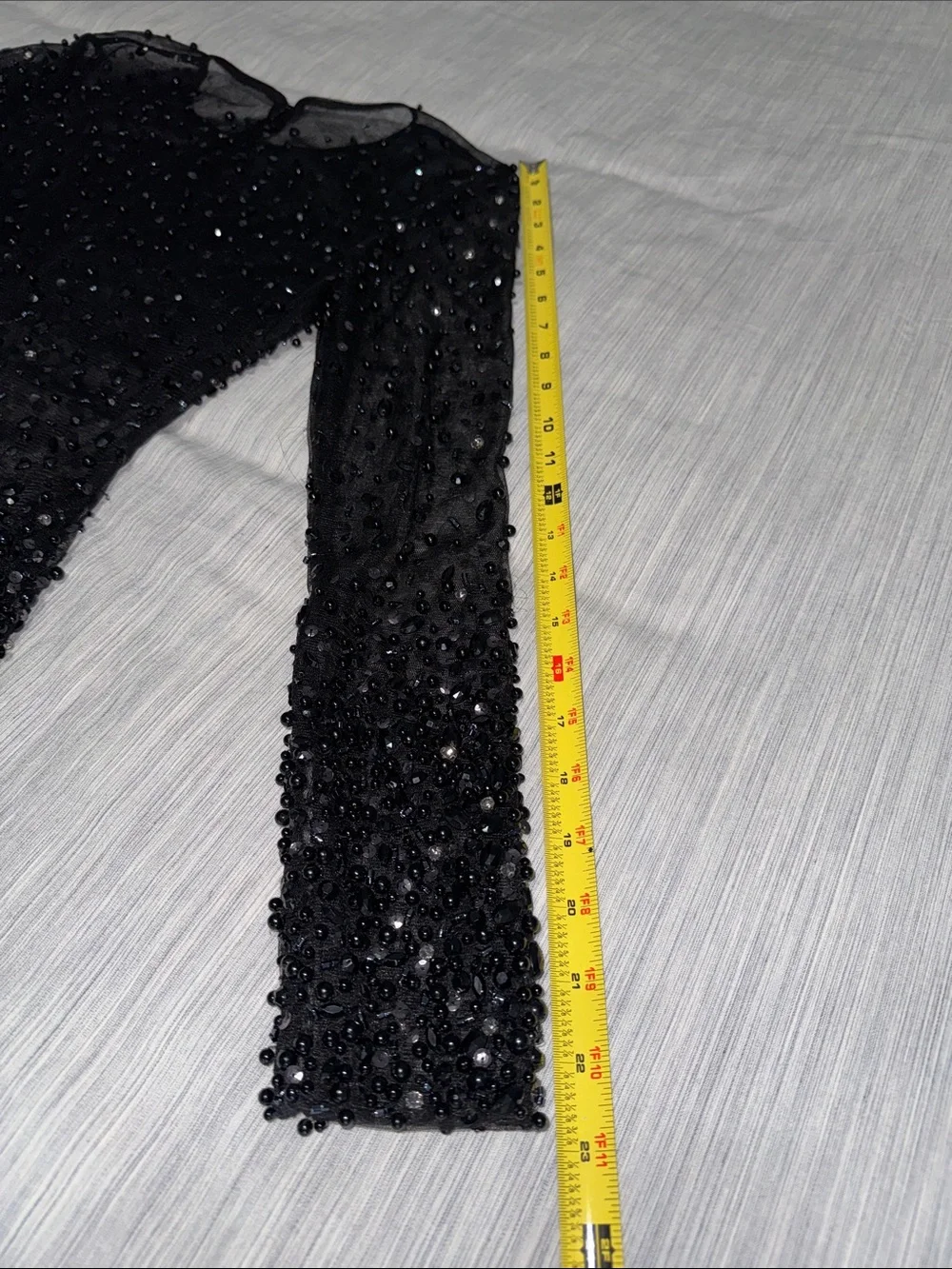 Black Beaded Sheer Mesh Long-Sleeve Mesh Mini Cocktail Dress - Picture 15 of 17